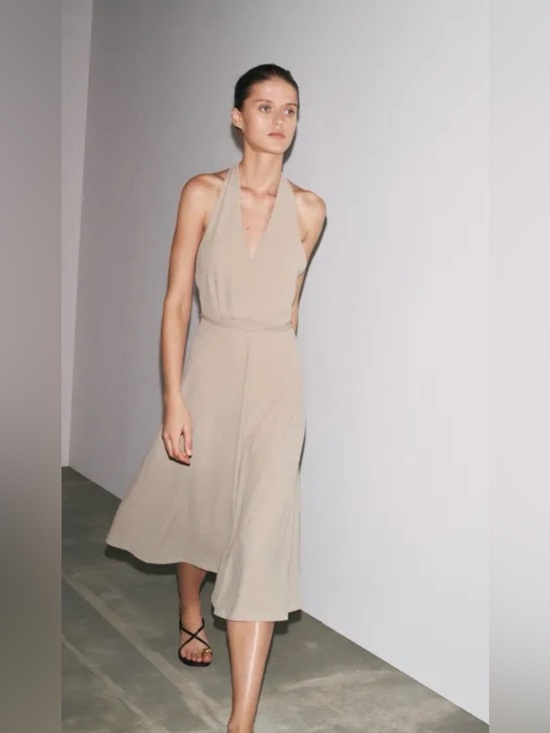 Zara Dresses & Skirts - Zara Neutral Halter Midi Dress in Beige